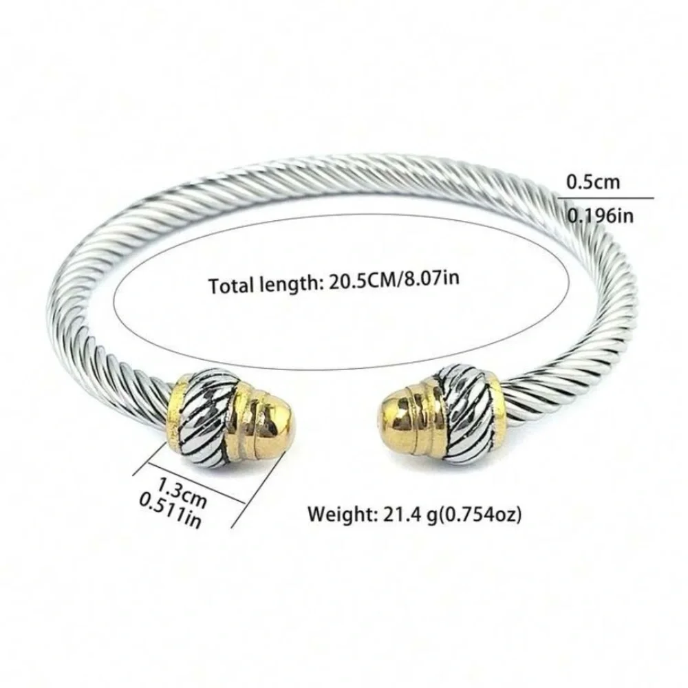 Gold & Silver Twisted Cable Open Cuff Bracelet - Two-Tone Women's Jewelry